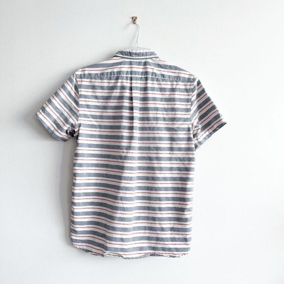 Quiksilver Mens Modern Striped Short Sleeve Button-Up Shirt Blue Red Size Large - Picture 2 of 7